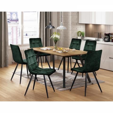 Jídelní set dub wotan pro 6 osob stůl 140x80 + 6 židlí zelený samet Bergen 4455