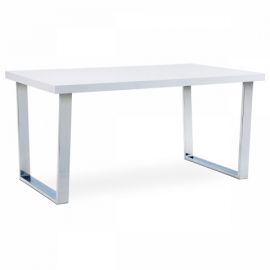 Jídelní stůl pro 4 - 6 osob 150x90 bílý vysoký lesk, chromovaná podnož, AT-2088 WT