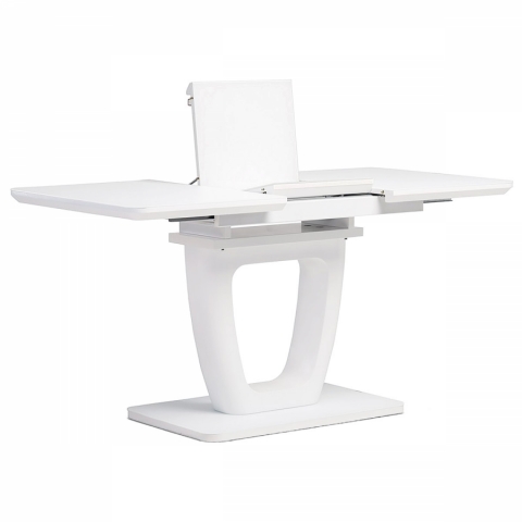 Jídelní rozkládací stůl pro 4 - 6 osob 110+40x75 skleněná deska bílý matný lak HT-430 WT 
