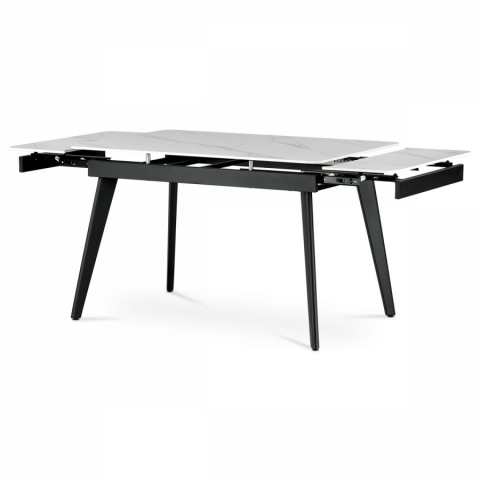 Rozkládací jídelní stůl 120x80 +30+30 bílý mramor kov černý matný lak HT-405M WT 