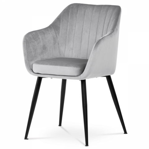 Jídelní židle stříbrná matná sametová látka kovové nohy černý matný lak PIKA SIL4 