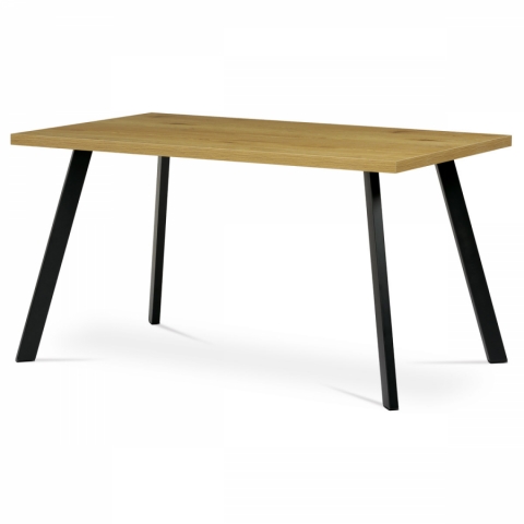 Jídelní stůl pro 4 - 6 osob 140x85 3D dekor divoký dub kovové nohy černý mat HT-740 OAK 