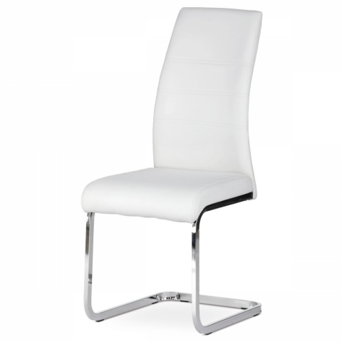 Jídelní židle bílá ekokůže, kovová pohupová podnož lesklý chrom DCL-408 WT 