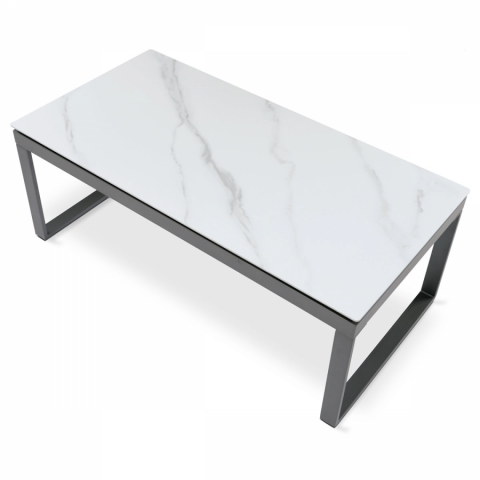 Konferenční stolek slinutá keramika 120x60 bílý mramor nohy šedý kov AHG-284 WT