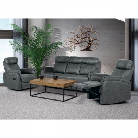 Relaxační sedačka 3+1+1 šedá dekor broušená kůže, funkce Relax I/II s aretací ASD-311 GREY3 