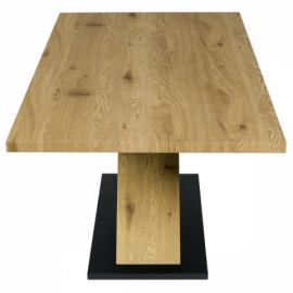 Jídelní stůl 160x90x76 cm, deska s dekorem dub, černá kovová podstava AT-3018 OAK