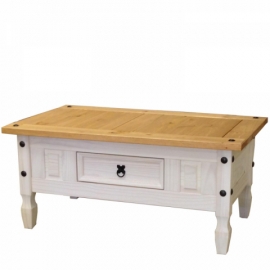 Rustikální konferenční stolek bílý masiv borovice Corona vosk 163910B