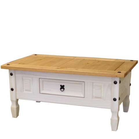 Rustikální konferenční stolek bílý masiv borovice Corona vosk 163910B