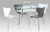 Jídelní židle, bílý plast s imitací dřeva / chrom AURORA WT