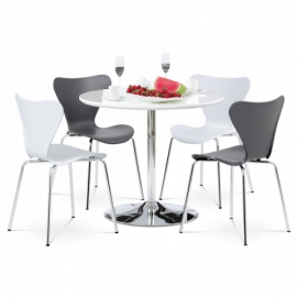 Jídelní židle, bílý plastový výlisek s dekorem dřeva, kovová chromovaná čtyřnohá AURORA WT