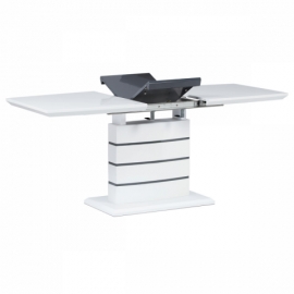 Jídelní stůl 140+40x80 cm, vysoký lesk bílá + šedá HT-410 WT