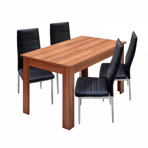 Jídelní set pro 4 osoby židle + stůl stůl ořech židle černá 4415