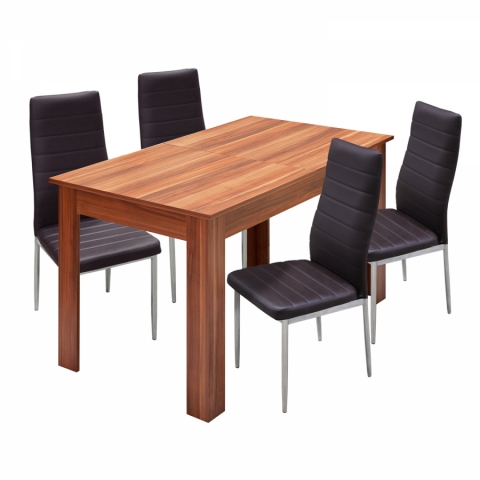 Jídelní set pro 4 osoby židle 4 + stůl 1 ořech kov hnědý 4417
