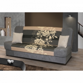 Rozkládací pohovka pro každodenní spaní, s úložným prostorem, šedé květy, VICTORIA P61 