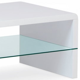 Konferenční stolek 110x60x40 cm, MDF vysoký lesk bílý / čiré sklo AHG-402 WT