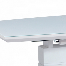Rozkládací jídelní stůl 140+40x80x76 cm, bílé sklo, bílý vysoký lesk, broušený n HT-440 WT