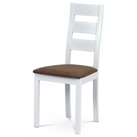 Jídelní židle masiv buk bílá, potah světlý hnědý, BC-2603 WT