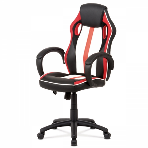 Kancelářská židle, červeno černo bílá MESH, houpací, KA-V505 RED
