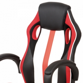 Kancelářská židle, červená-černá-bílá ekokůže+MESH, houpací mech, kříž plast černý KA-V505 RED