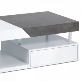 Konferenční stolek 120x60x42, MDF bílý mat/dekor beton, 2 šuplíky AHG-622 WT