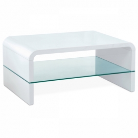 Konferenční stolek bílý lesk, 90x60, čiré sklo, AHG-610 WT