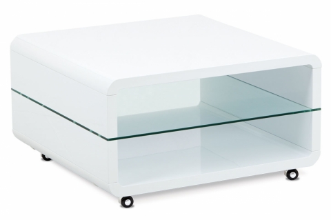 Konferenční stolek bílý lesk, 80x80, čiré sklo, AHG-615 WT