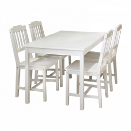 Jídelní set pro 4 osoby stůl + 4 židle bílý lak masiv borovice, 8849 