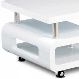 Konferenční stolek 115x60x43, bílá MDF vysoký lesk, chrom, 4 kolečka AHG-616 WT