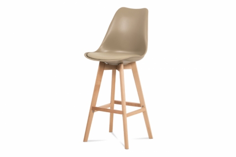 Barová židle plastová, cappuccino ekokůže, nohy masiv buk, CTB-801 CAP