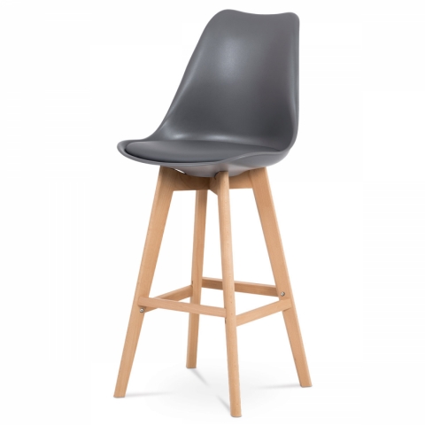 Barová židle šedá plastová + ekokůže, CTB-801 GREY
