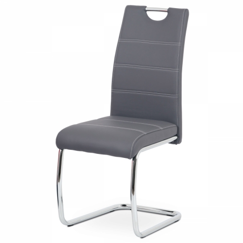 Jídelní židle, šedá ekokůže, bílé prošití, kov chrom HC-481 GREY