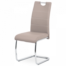 Jídelní židle, béžová ekokůže, bílé prošití, kov chrom HC-481 LAN