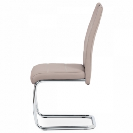 Jídelní židle, béžová ekokůže, bílé prošití, kov chrom HC-481 LAN