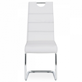 Jídelní židle, bílá ekokůže, černé prošití, kov chrom HC-481 WT