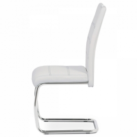 Jídelní židle, bílá ekokůže, černé prošití, kov chrom HC-481 WT