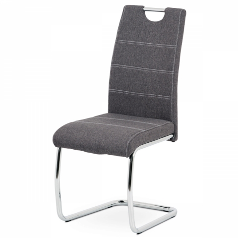 Jídelní židle šedá látka bílé prošití kov chrom HC-482 GREY2