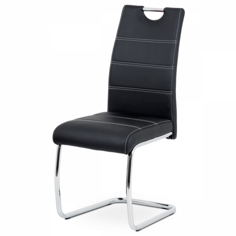 Jídelní židle, černá ekokůže, bílé prošití, kov chrom HC-481 BK