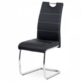 Jídelní židle, potah černá ekokůže, bílé prošití, kovová pohupová podnož, chrom HC-481 BK