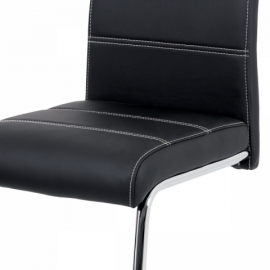 Jídelní židle, potah černá ekokůže, bílé prošití, kovová pohupová podnož, chrom HC-481 BK