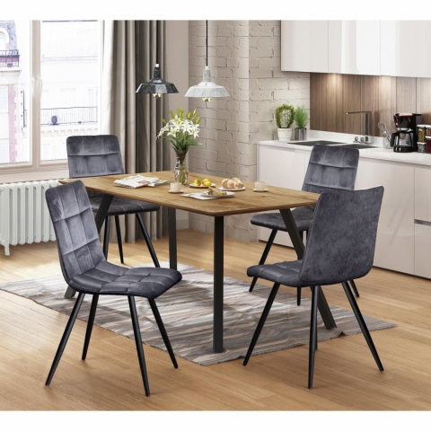 Jídelní set šedý samet pro 4 osoby stůl 140x80 dub + 4 židle, 4450 Bergen