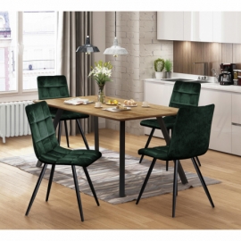 Jídelní set  pro 4 osoby, stůl dub + 4 židle zelené, BERGEN 