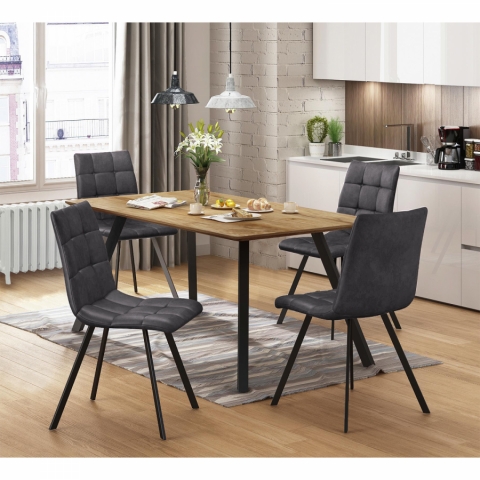 Jídelní set šedý pro 4 osoby stůl Bergen dub + 4 židle šedé