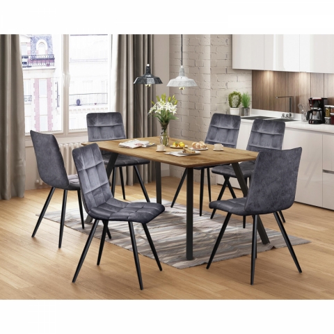 Jídelní set pro 6 osob šedý stůl dub + 6 židle BERGEN  