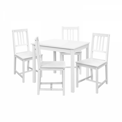 Jídelní set pro 4 osoby stůl bílý lak + 4 židle bílé 4483