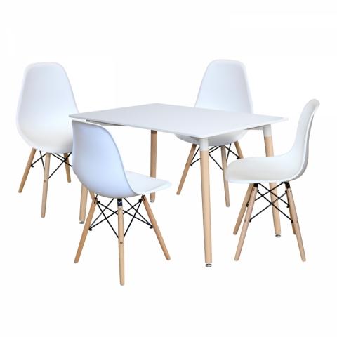 Jídelní set stůl 120x80 bílý + 4 židle bílá Uno 4495