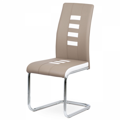 Jídelní židle ekokůže cappucino bílé boky, chrom, DCL-961 CAP 