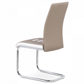 Jídelní židle, potah kombinace cappuccino a bílé ekokůže, kovová pohupová podnož DCL-961 CAP