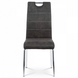 Jídelní židle, látka šedá, bílé prošití / chrom HC-486 GREY3