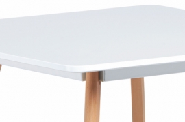 Jídelní stůl 80x80 cm, MDF, bílý matný lak, masiv buk, přírodní odstín DT-606 WT