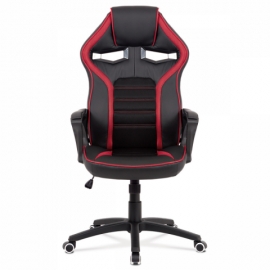 Kancelářská židle, potah černá ekokůže, černá a červená látka MESH, černý plastový kříž, houpací mechanismus KA-G406 RED